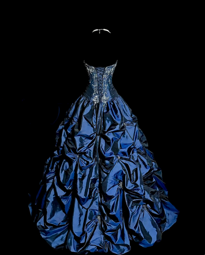 Trägerloses silbernes Vintage-Abendkleid, A-Linie, Geburtstagskleid J9370