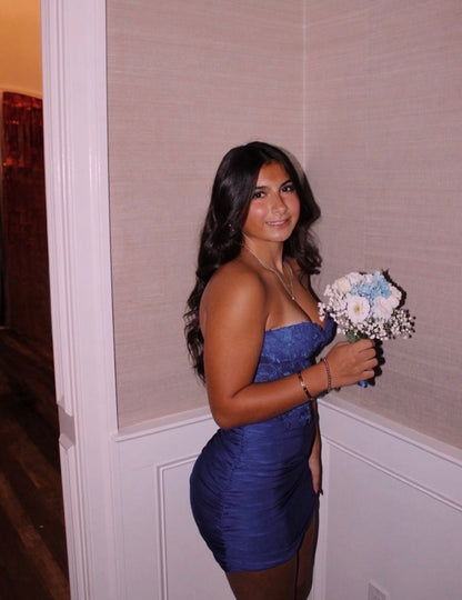 Sweetheart Neck Blue Sheath Homecoming Dress With Appliques J12175