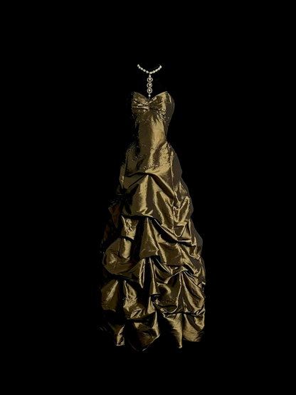 Trägerloses silbernes Vintage-Abendkleid, A-Linie, Geburtstagskleid J9370