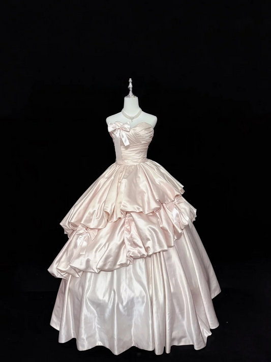 Sweetheart Pink Ball Gown Birthday Dress Satin Quinceanera Dresses Prom Gown  J10115