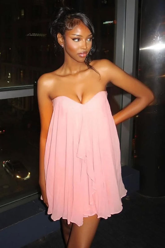 Sweetheart Pink Chiffon Birthday Outfit Short Homecoming Dress J11619