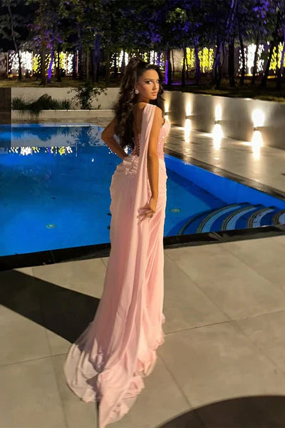 Sweetheart Pink Chiffon Prom Dress Formal Wedding Guest Dress J10031