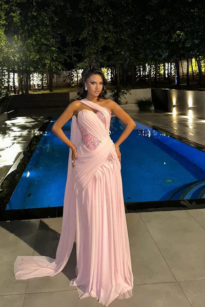 Sweetheart Pink Chiffon Prom Dress Formal Wedding Guest Dress J10031