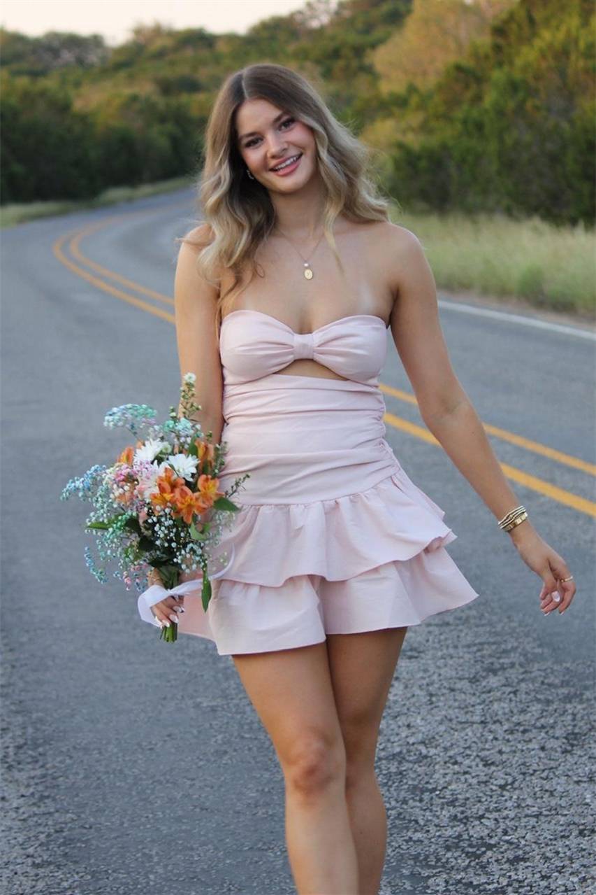 Sweetheart Pink Layered Homecoming Dress Ruffled Party Dress  J11267