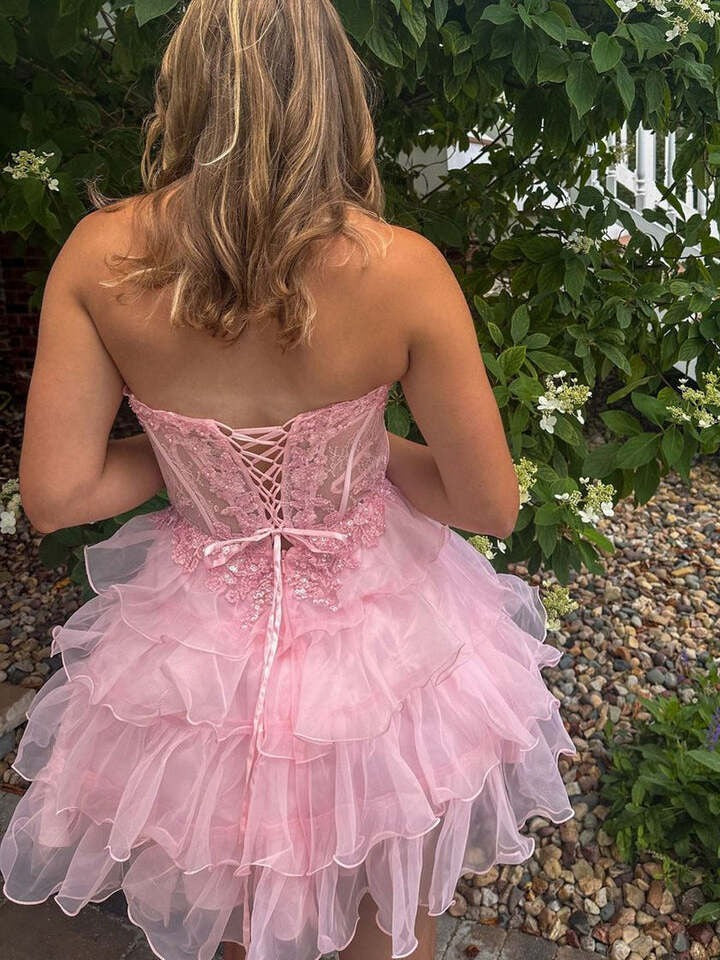 Sweetheart Pink Layered Homecoming Dress Ruffled Party Dress  J11630