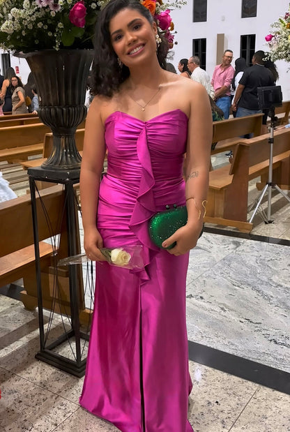 Sweetheart Pink Mermaid Satin Wedding Guest Dress  J11972