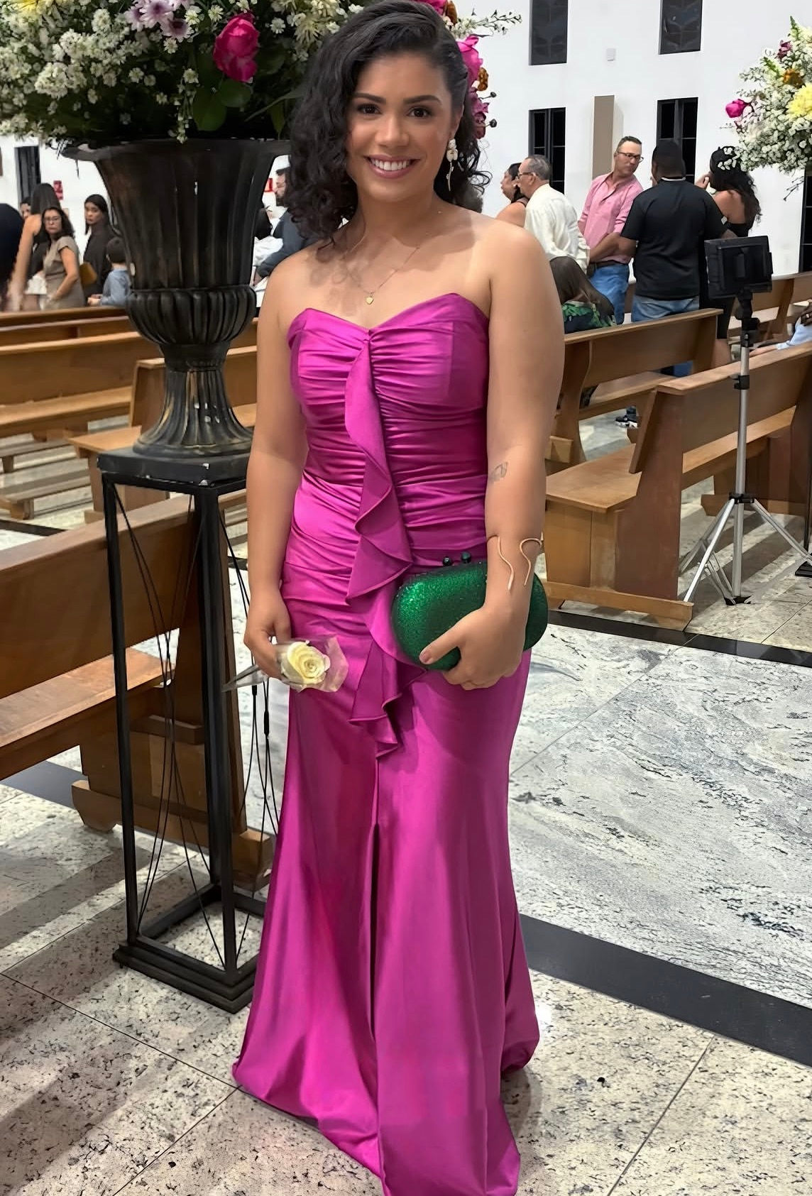 Sweetheart Pink Mermaid Satin Wedding Guest Dress  J11972