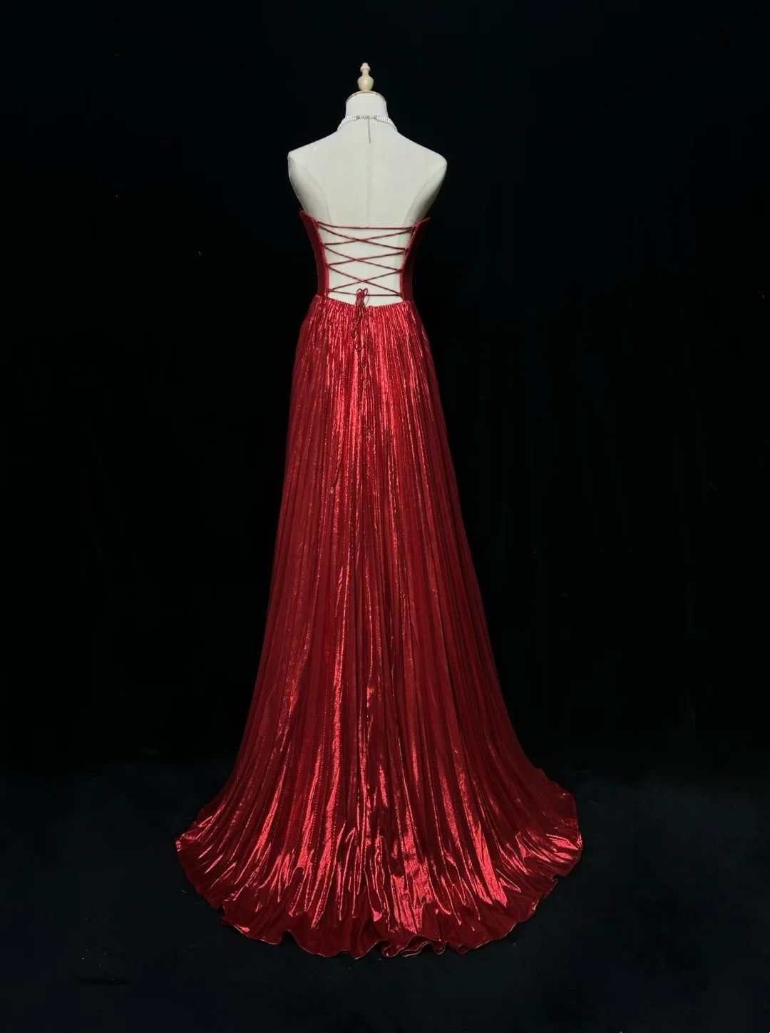 Sweetheart Pleated Red A Line Formal Prom Dress Wedding Guest Dress  J11883