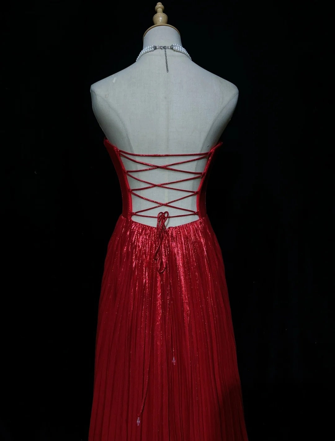 Sweetheart Pleated Red A Line Formal Prom Dress Wedding Guest Dress  J11883