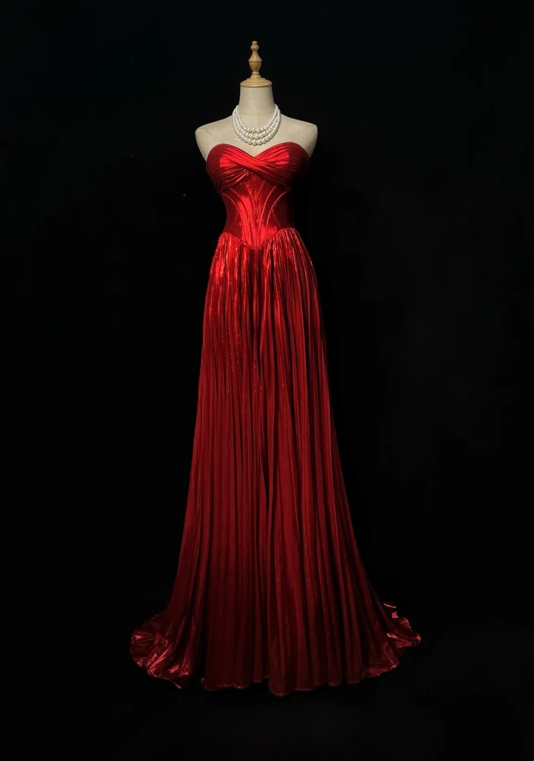 Sweetheart Pleated Red A Line Formal Prom Dress Wedding Guest Dress  J11883