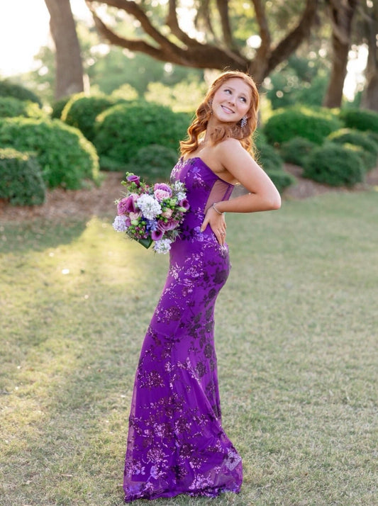Sweetheart Purple Lace Prom Dress Mermaid Evening Gown  J10443