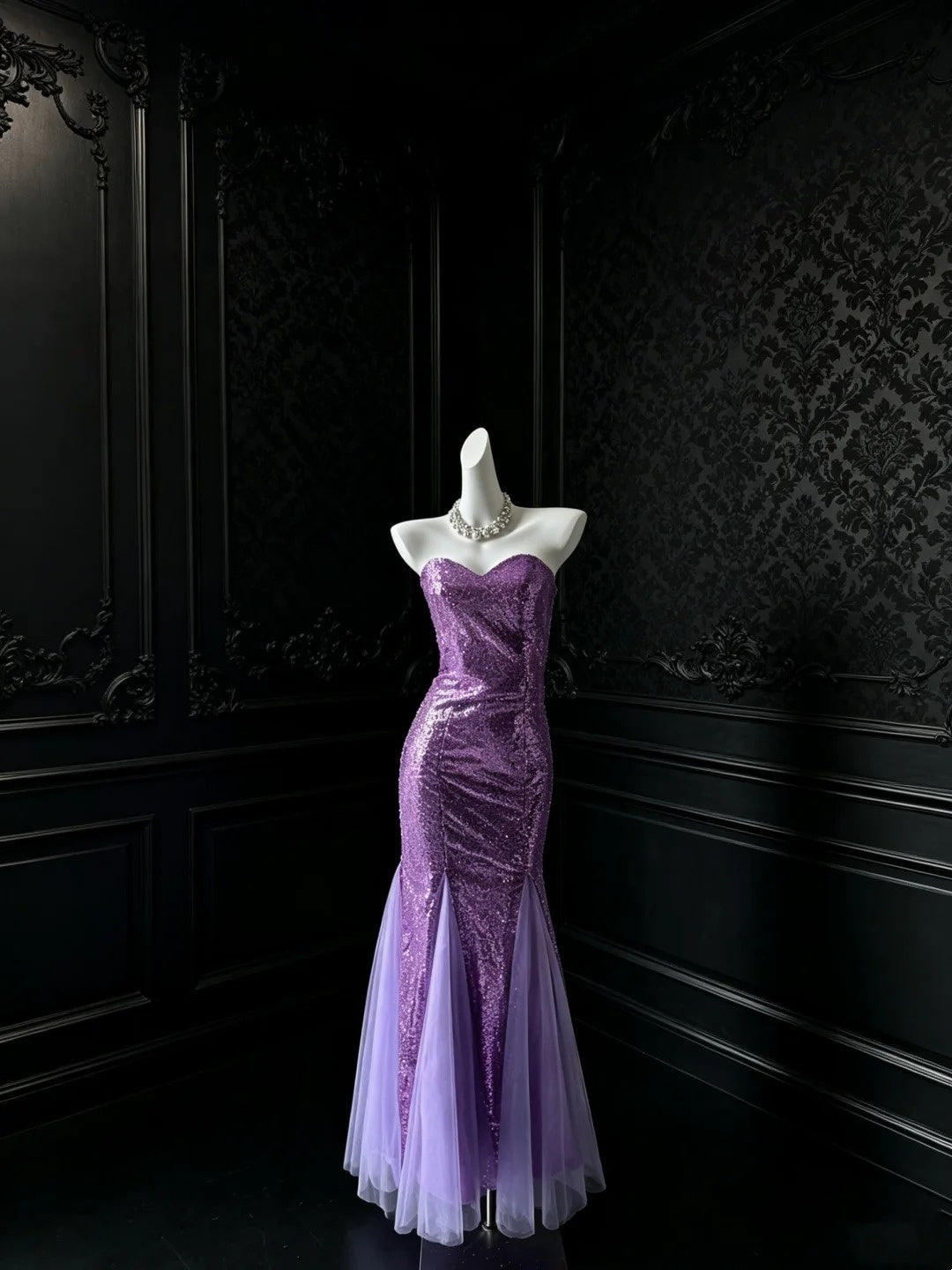 Robe de bal bustier violette en satin avec appliques, robe de soirée formelle J9413