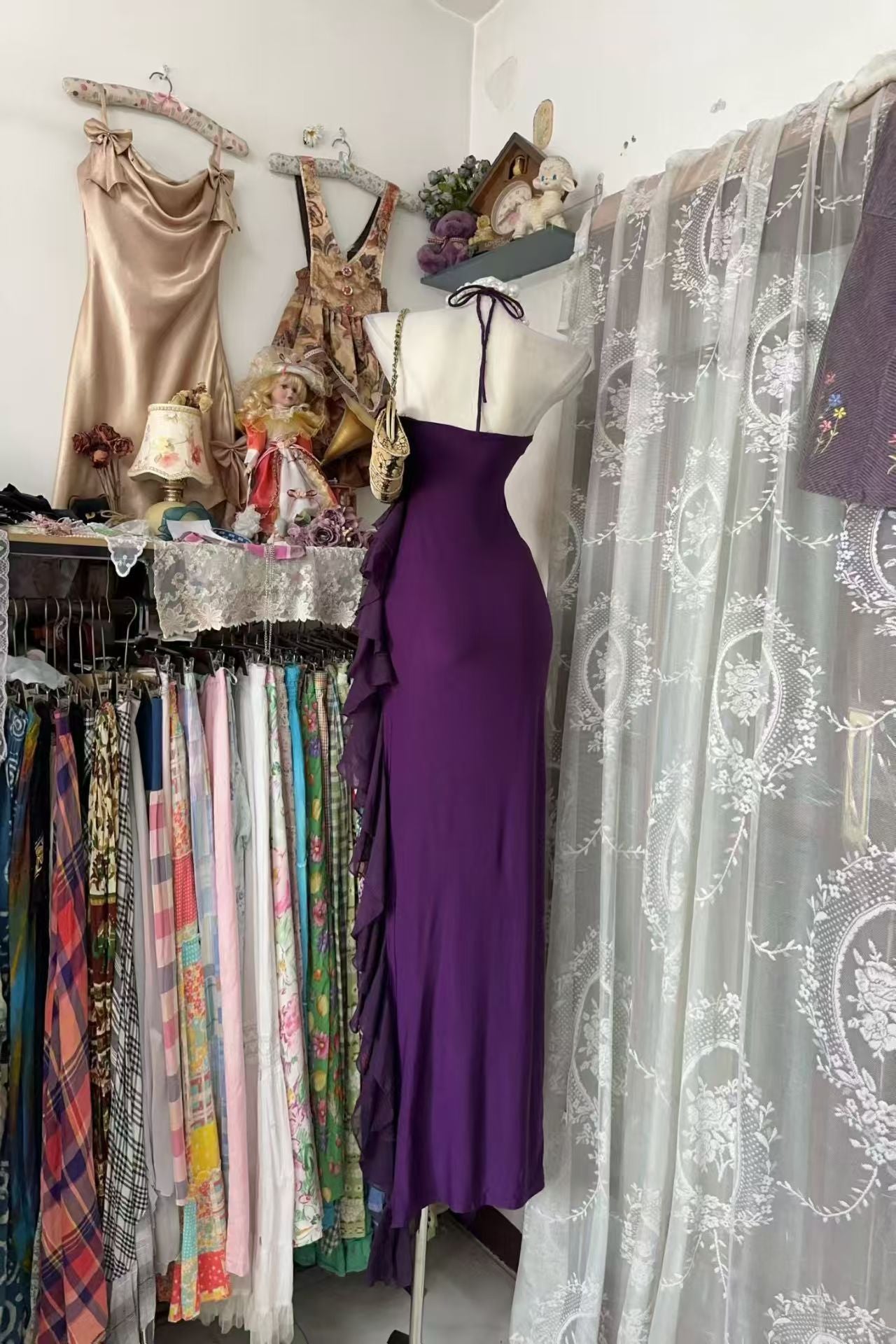 Robe de bal bustier violette en satin avec appliques, robe de soirée formelle J9413