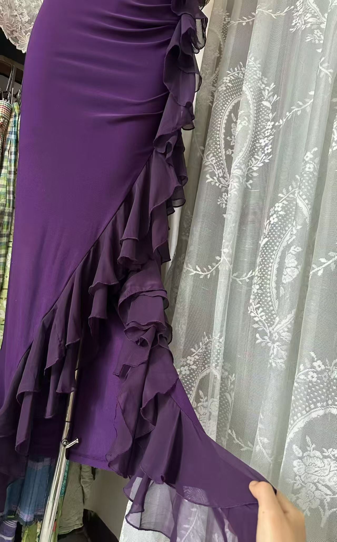 Robe de bal bustier violette en satin avec appliques, robe de soirée formelle J9413