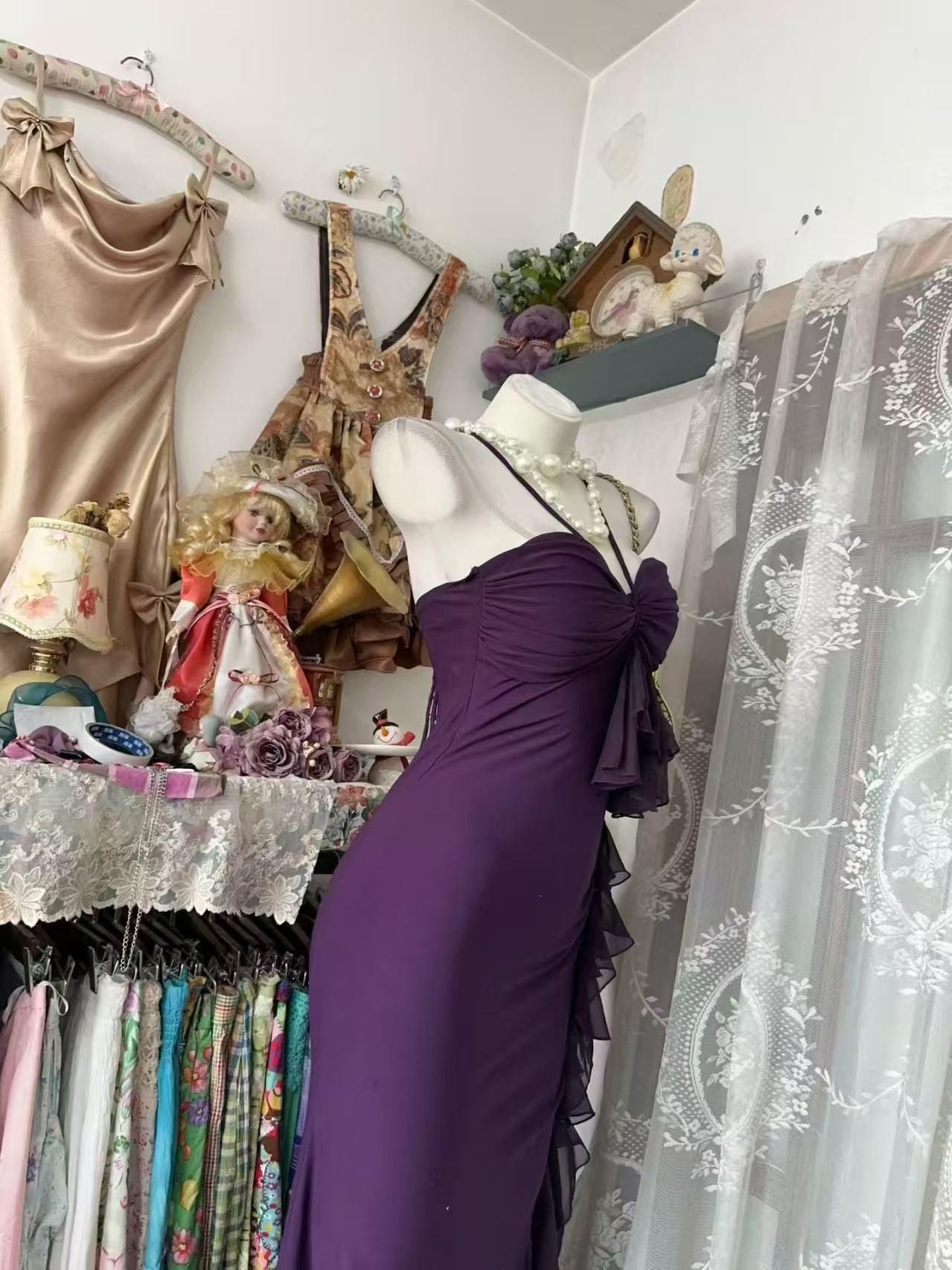 Robe de bal bustier violette en satin avec appliques, robe de soirée formelle J9413