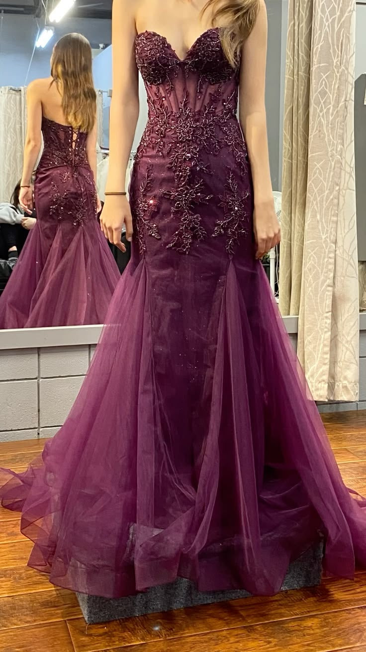 Sweetheart Purple Tulle Formal Prom Dress With Appliques J11914