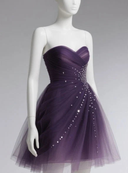 Trägerloses silbernes Vintage-Abendkleid, A-Linie, Geburtstagskleid J9370