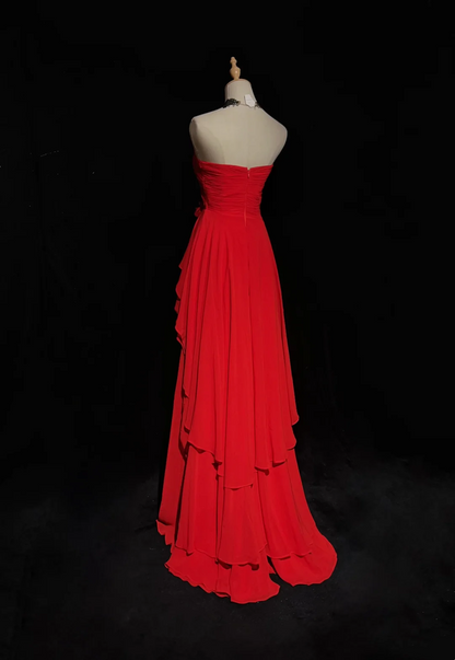 Sweetheart Red A Line Chiffon Layered Prom Dress With Appliques J9748