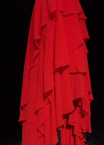 Sweetheart Red A Line Chiffon Layered Prom Dress With Appliques J9748