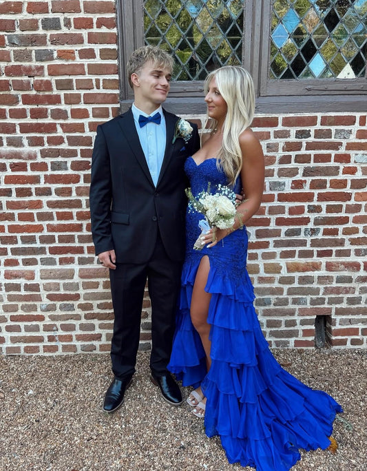 Robe de bal bustier violette en satin avec appliques, robe de soirée formelle J9413