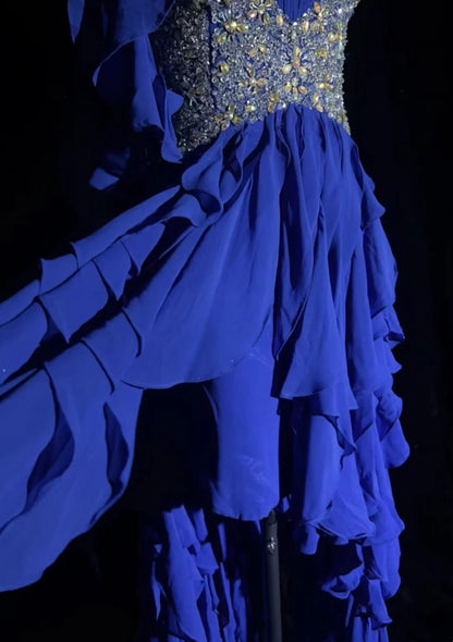 Sweetheart Royal Blue Chiffon Prom Dress Ruffled Birthday Dress  J10574