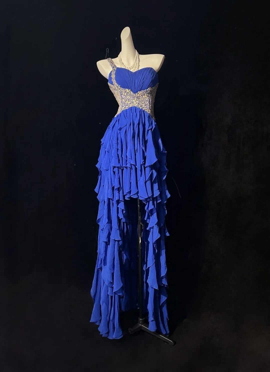 Sweetheart Royal Blue Chiffon Prom Dress Ruffled Birthday Dress  J10574