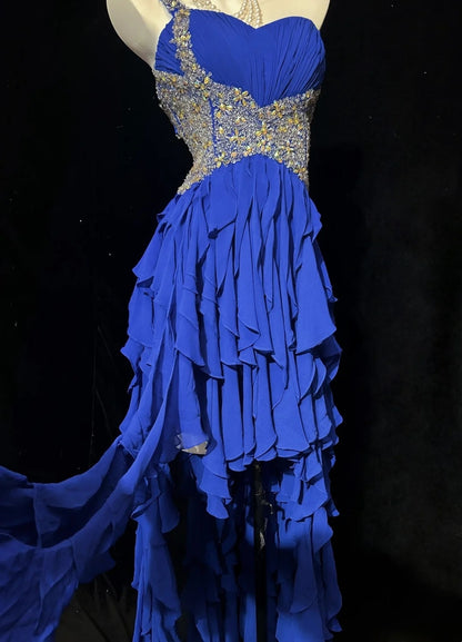 Sweetheart Royal Blue Chiffon Prom Dress Ruffled Birthday Dress  J10574