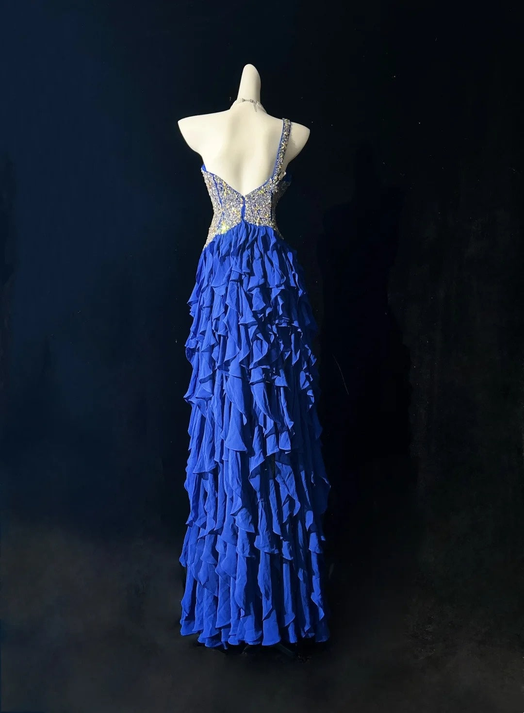 Sweetheart Royal Blue Chiffon Prom Dress Ruffled Birthday Dress  J10574