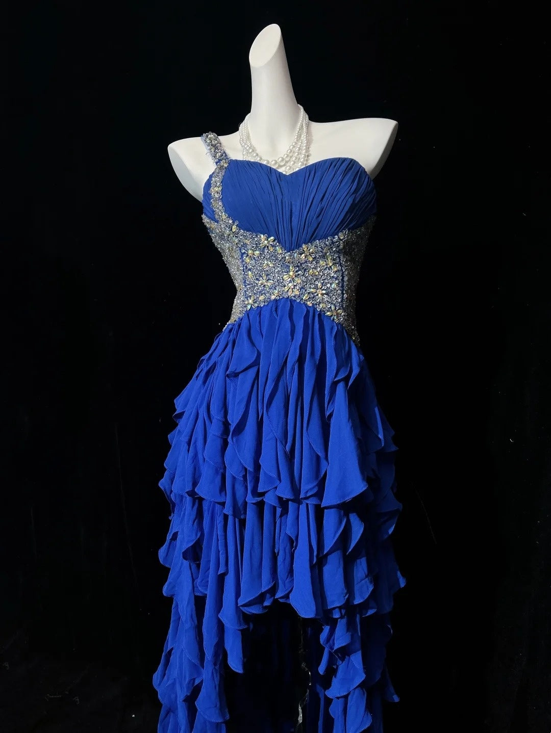 Sweetheart Royal Blue Chiffon Prom Dress Ruffled Birthday Dress  J10574