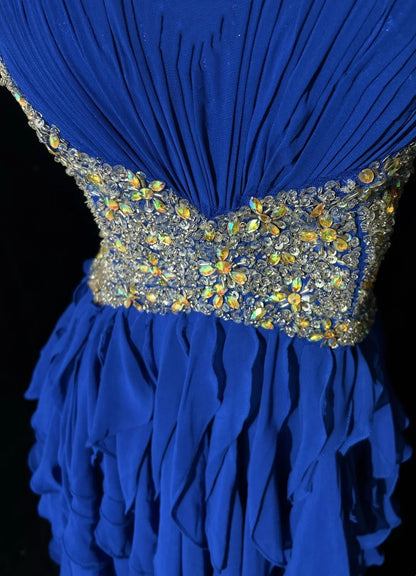 Sweetheart Royal Blue Chiffon Prom Dress Ruffled Birthday Dress  J10574