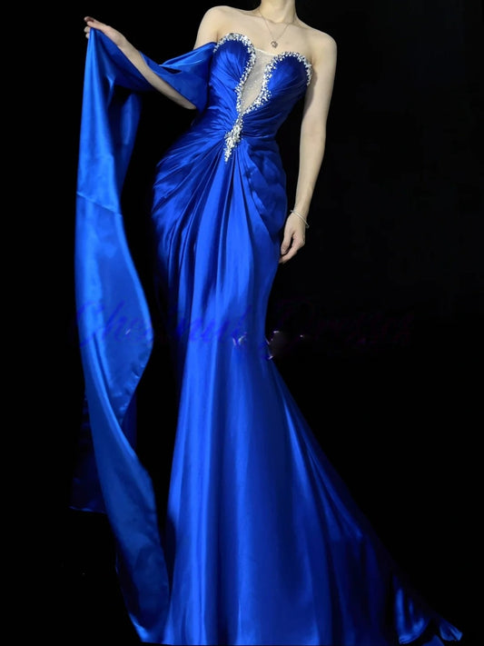 Robe de bal bustier violette en satin avec appliques, robe de soirée formelle J9413