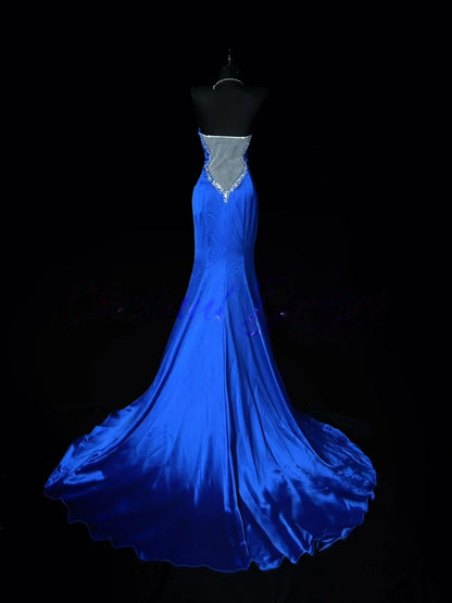 Sweetheart Royal Blue Mermaid Prom Dress Beaded Satin Gown J10180