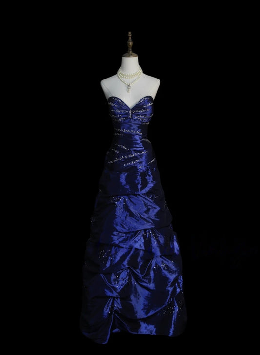 Robe de bal bustier violette en satin avec appliques, robe de soirée formelle J9413
