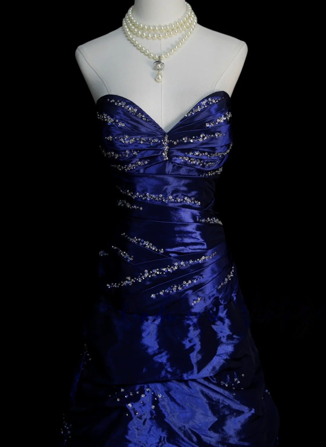 Trägerloses silbernes Vintage-Abendkleid, A-Linie, Geburtstagskleid J9370