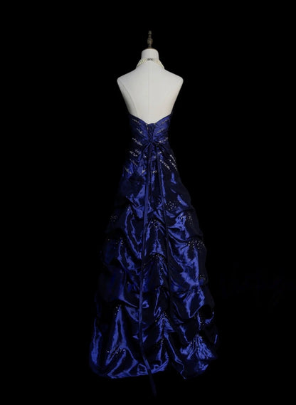 Trägerloses silbernes Vintage-Abendkleid, A-Linie, Geburtstagskleid J9370