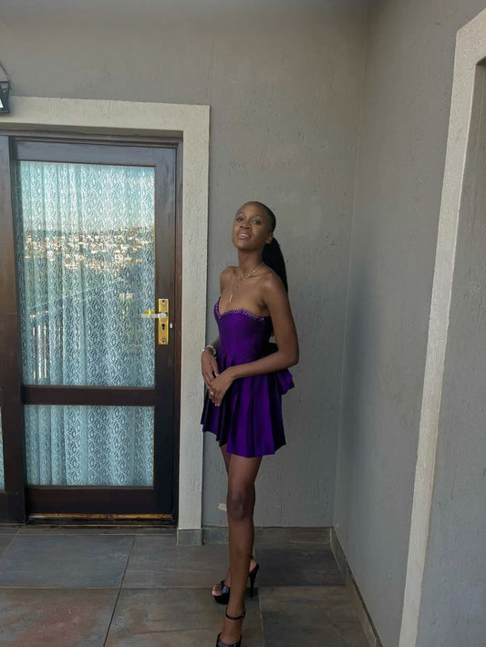 Sweetheart Satin Purple Homecoming Dress Beaded Short Birthday Dress  J11098