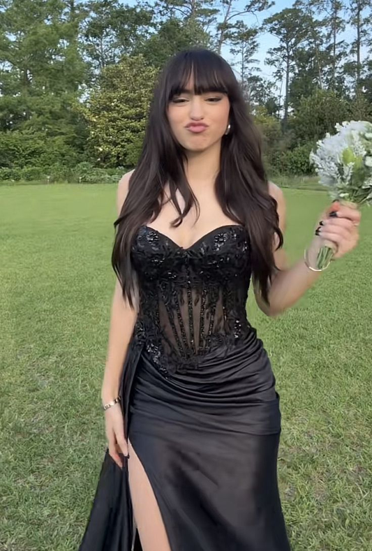 Robe de bal bustier violette en satin avec appliques, robe de soirée formelle J9413