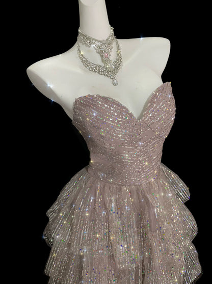 Robe de bal bustier violette en satin avec appliques, robe de soirée formelle J9413