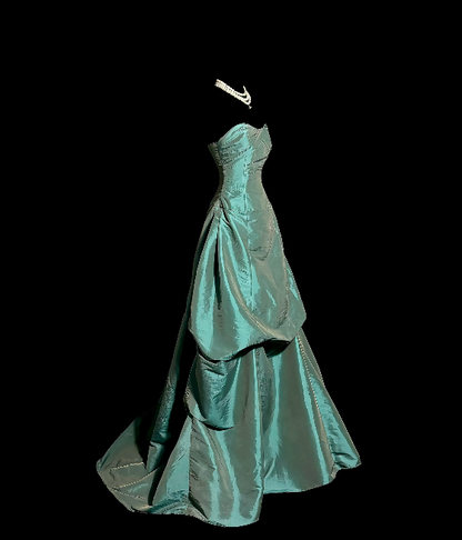 Trägerloses silbernes Vintage-Abendkleid, A-Linie, Geburtstagskleid J9370