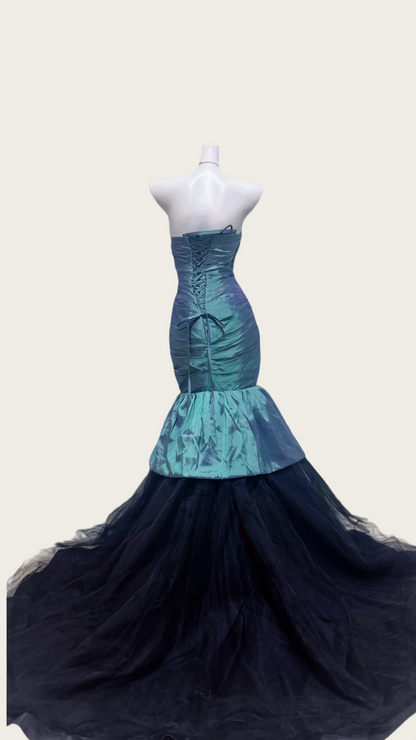 Trägerloses silbernes Vintage-Abendkleid, A-Linie, Geburtstagskleid J9370