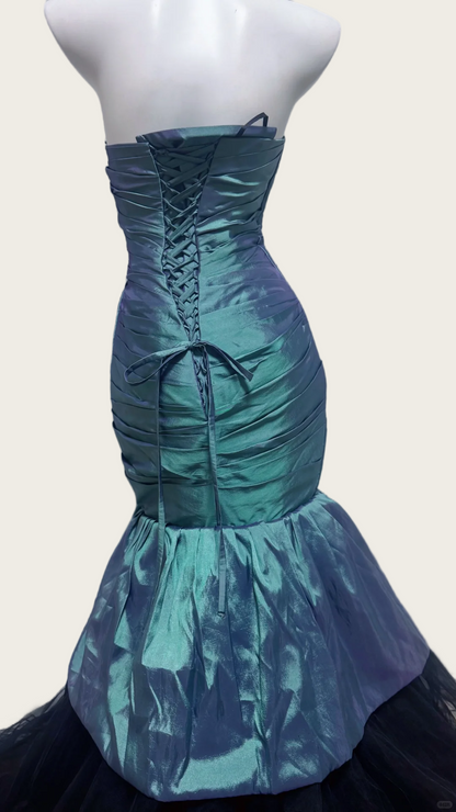 Trägerloses silbernes Vintage-Abendkleid, A-Linie, Geburtstagskleid J9370