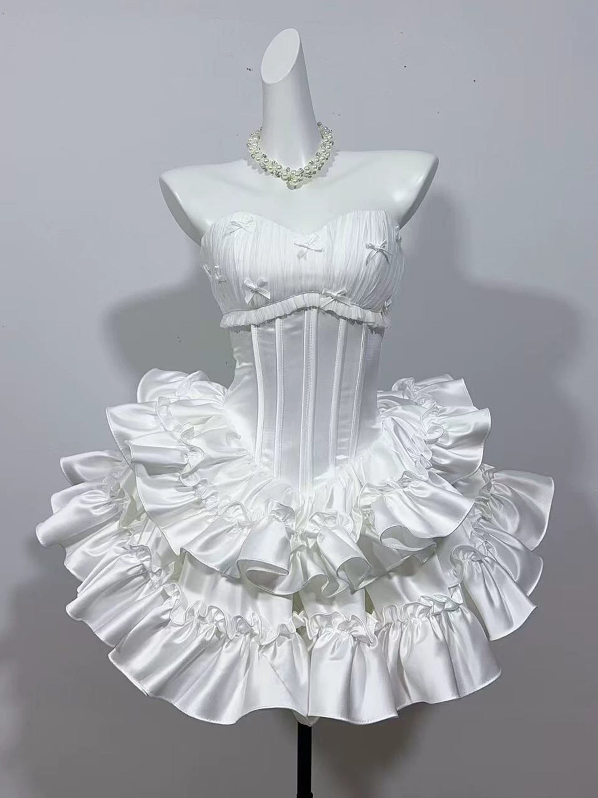 Trägerloses silbernes Vintage-Abendkleid, A-Linie, Geburtstagskleid J9370