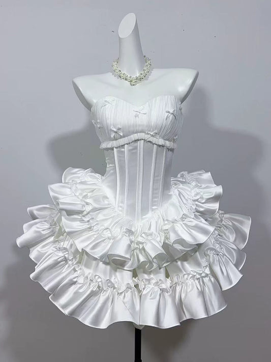 Sweetheart White Ruffled Birthday Dress A Line Cute Party Dress  J11747