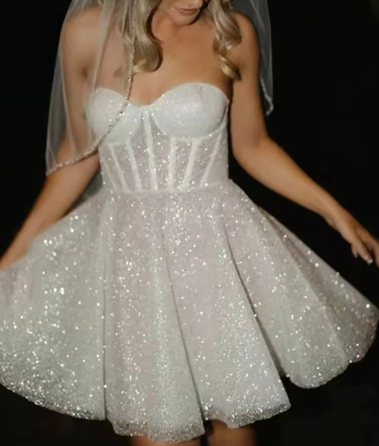 Sweetheart White Sparkle Wedding Dress A Line Birthday Dress  J11515