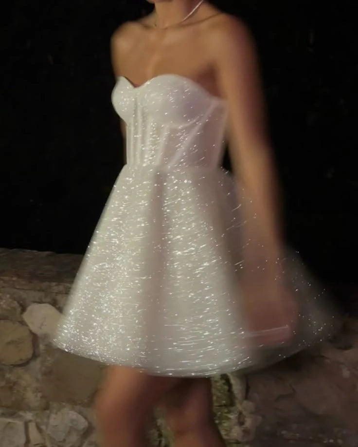 Sweetheart White Sparkle Wedding Dress A Line Birthday Dress  J11515