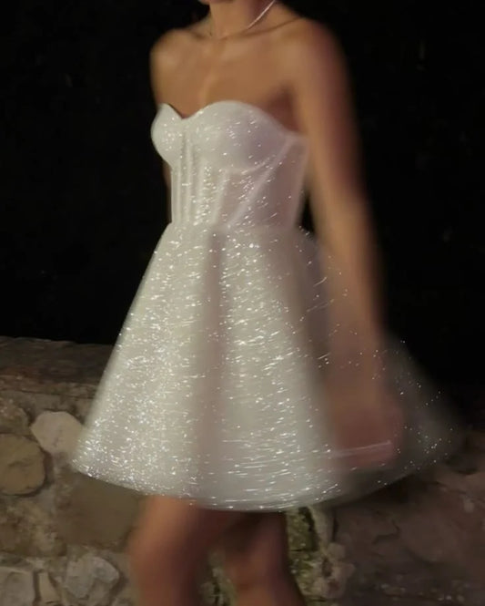 Sweetheart White Sparkle Wedding Dress A Line Birthday Dress  J11515