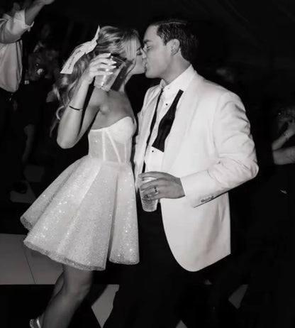Sweetheart White Sparkle Wedding Dress A Line Birthday Dress  J11515