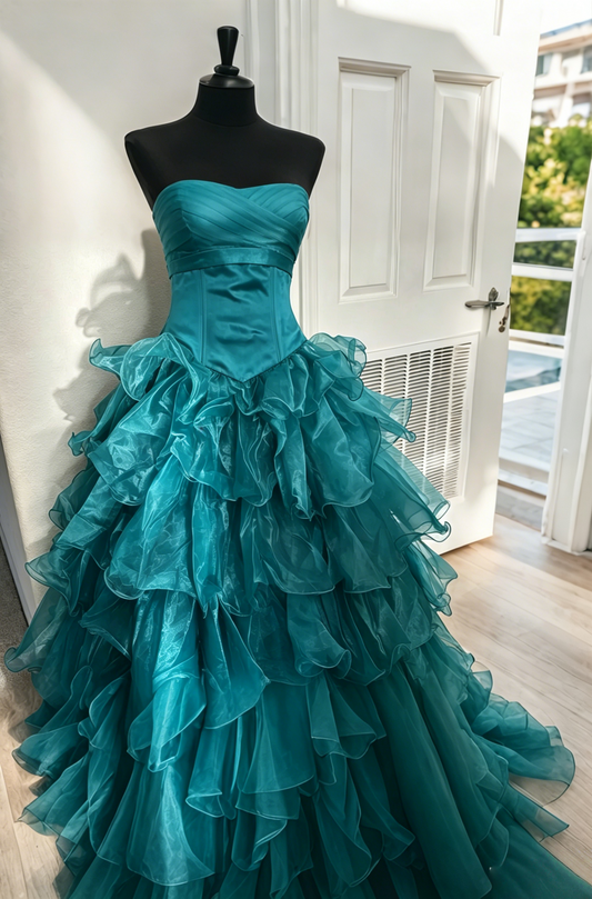 Trägerloses silbernes Vintage-Abendkleid, A-Linie, Geburtstagskleid J9370