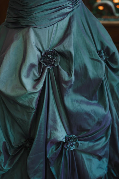 Trägerloses silbernes Vintage-Abendkleid, A-Linie, Geburtstagskleid J9370