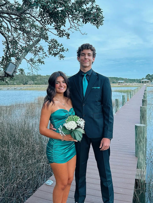 Turquoise Sheath Satin Homecoming Dress Short Party Dress  J10620
